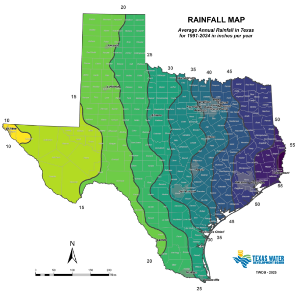 Texas annual rainfall amount